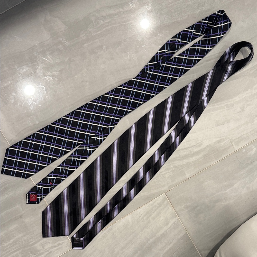 Elegant Black and purple Striped Tie Set